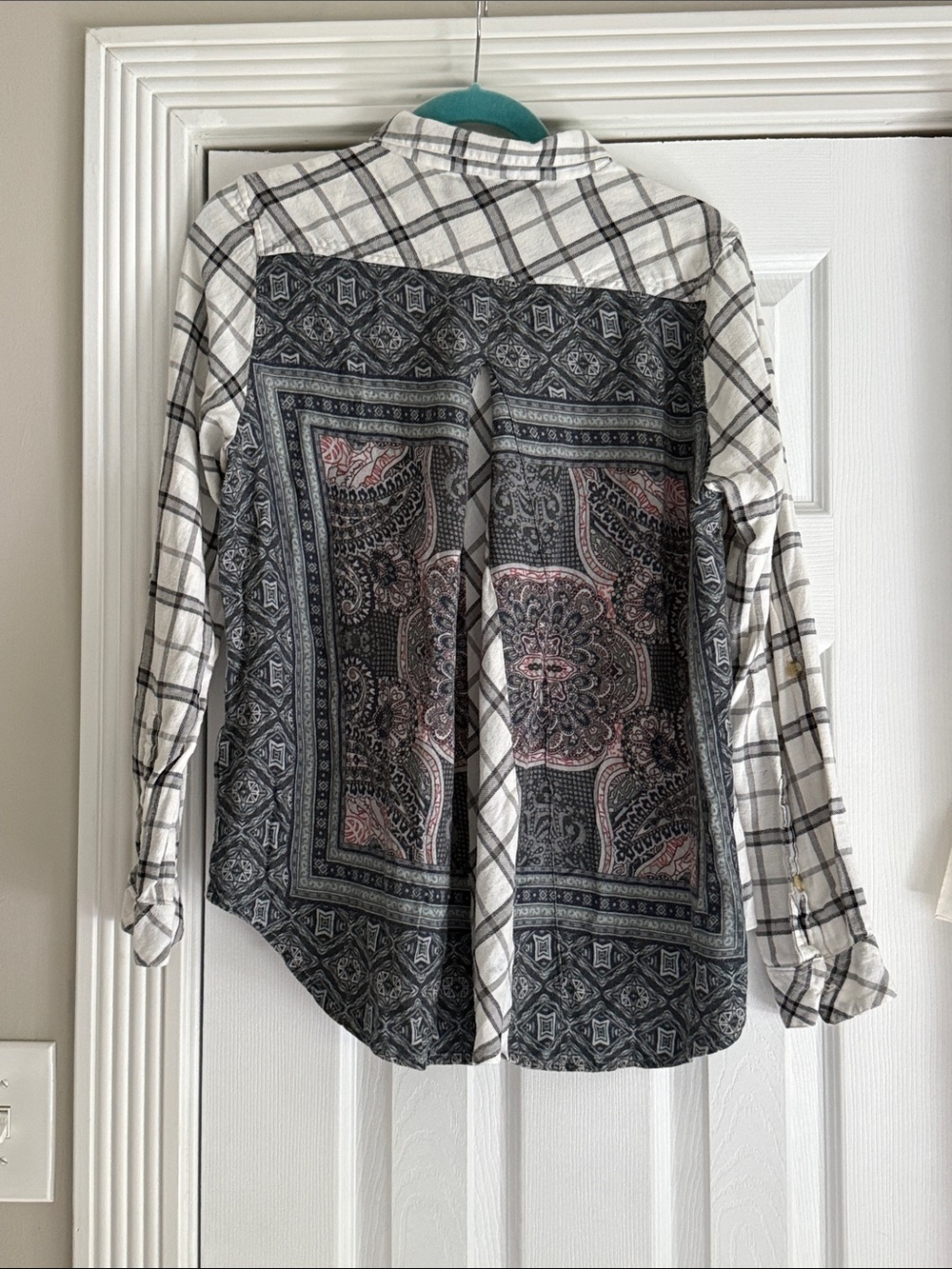 Tolani Black & White Plaid Button-Down with Paisley Back